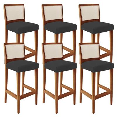 Kit 06 Banquetas Alta Branco Suede Preto