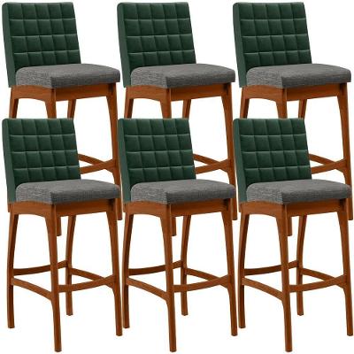 Kit 06 Banquetas Altas Facto Verde Linho Cinza Escuro