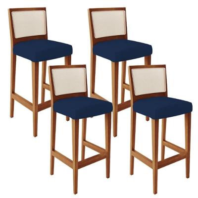 Kit 04 Banquetas Alta Branco Suede Azul Marinho