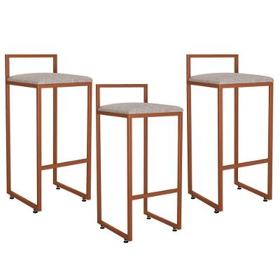 Kit 03 Banquetas Alta Hanna Bronze Linho Bege