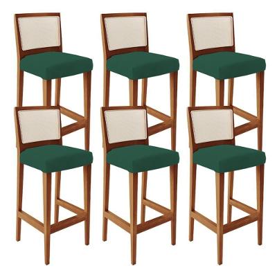 Kit 06 Banquetas Alta Branco Suede Verde Musgo