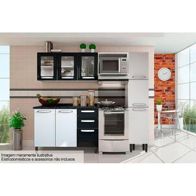 Cozinha Modulada Bertolini Evidence 4Pçs ( Armário Balcão Paneleiro Complemento) C4P45 Branco/Preto