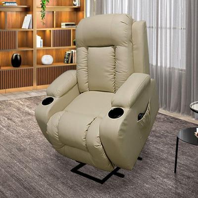 Poltrona Do Papai Com Massagem Aquecimento Austin Elevação Lift 150º Pu Bege G31 - Gran Belo