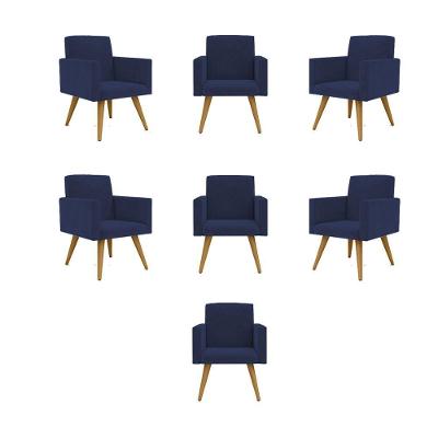 Kit 07 Cadeiras Poltronas Decorativa - Escritório - Recepção Cor:azul Marinho
