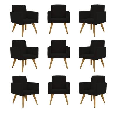 Kit 10 Cadeiras Poltronas Decorativa - Escritório - Recepção Cor:preto