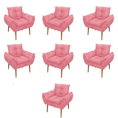 Kit 07 Poltronas Decorativas Opala Retro Consultório Suede Cor:rosa