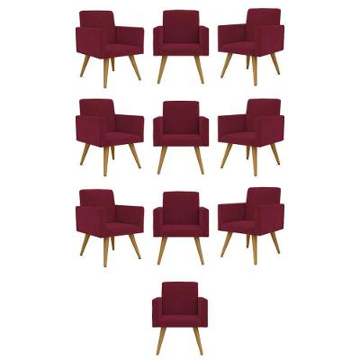Kit 10 Cadeiras Poltronas Decorativa - Escritório - Recepção Cor:marsala