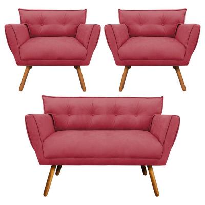 Kit 01 Namoradeira e 02 Poltronas Anitta Suede Pés Palito