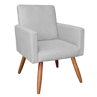 Poltrona Nina Suede Cinza Pés Palito Castanho