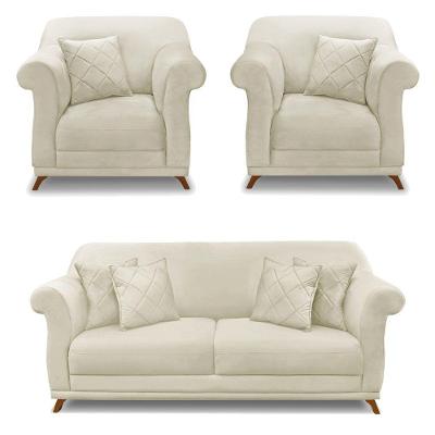 Kit 2 Poltronas E Sofá 2 Lugares 1,80m Pés Castanho Bege