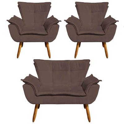 Kit 01 Namoradeira e 02 Poltronas Opala Suede Pés Palito