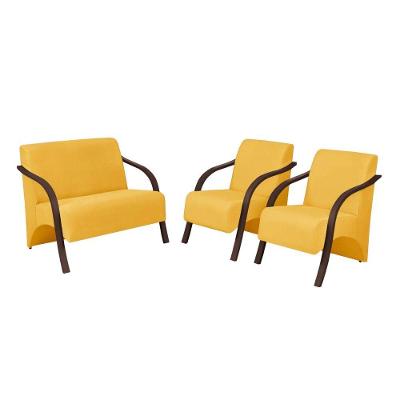 Poltrona Sevilha Braço Madeira 3 Peças Sala Suede Amarelo