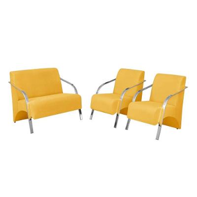 Poltrona Braço Alumínio Kit 3 Peças Sala Suede Amarelo