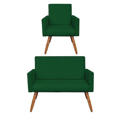 Kit 01 Namoradeira 01 Poltrona Larissa Suede Verde Pés