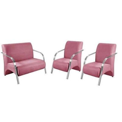 Conjunto Poltrona Decorativa Sevilha Braço Alumínio Suede Rosa
