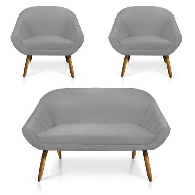 Kit 01 Namoradeira 02 Lugares e 02 Poltronas Giovana Suede Castanho Cinza