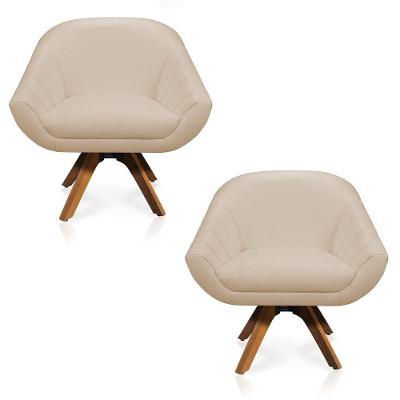 Kit 02 Poltronas Giratória Giovana Corino Base Madeira Mm30