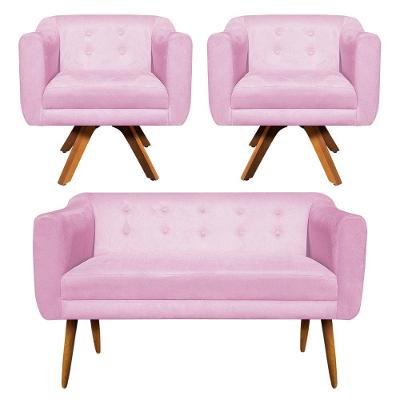 Kit Namoradeira 2 Lugares E 2 Poltronas Julia Rosa Bebê