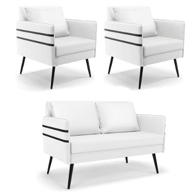Kit 01 Namoradeira E 02 Poltronas Corino Branco