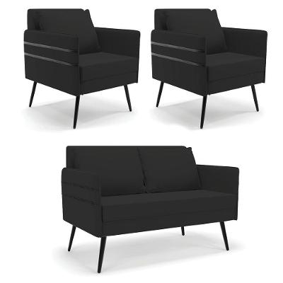 Kit 01 Namoradeira 02 Lugares E 02 Poltronas Preto De Ferro