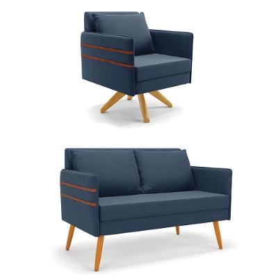 Kit 01 Namoradeira E 01 Poltrona Suede Ma30 Azulnho