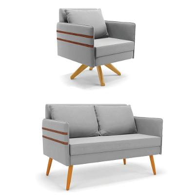 Kit 01 Namoradeira E 01 Poltrona Suede Ma30 Cinza