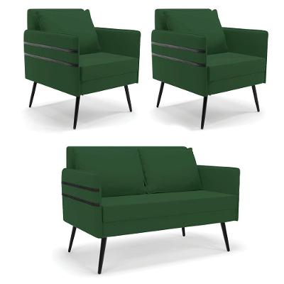 Kit 01 Namoradeira 02 Lugares E 02 Poltronas De Ferro Verde