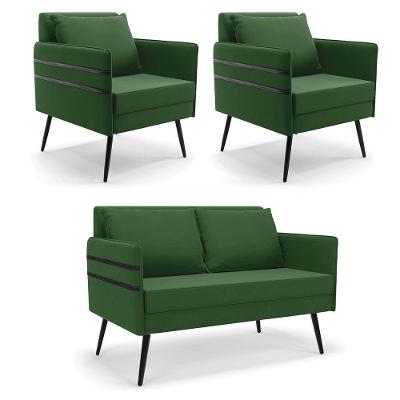 Kit 01 Namoradeira E 02 Poltronas Suede Verde