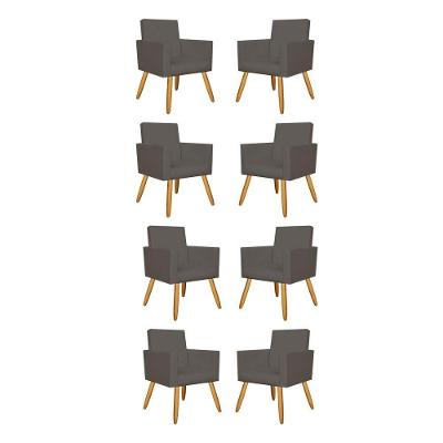 Kit 08 Poltronas Decorativa Para Recepção Courino Cinza