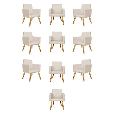 Kit 10 Poltronas Nina Decorativa Para Recepção Courino Bege