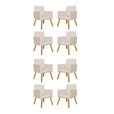 Kit 08 Poltronas Decorativa Para Recepção Courino Bege