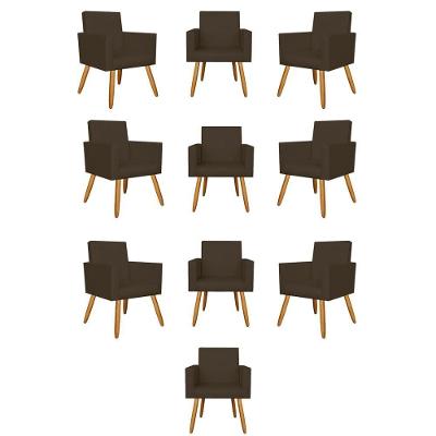 Kit 10 Poltronas Decorativa Para Recepção Courino Marrom