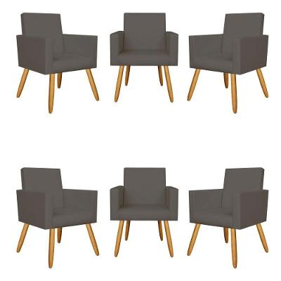 Kit 06 Poltronas Nina Decorativa Para Recepção Courino Cinza