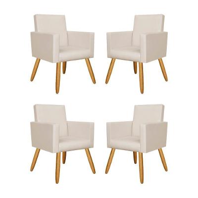 Kit 04 Poltronas Nina Decorativa Para Recepção Courino Bege