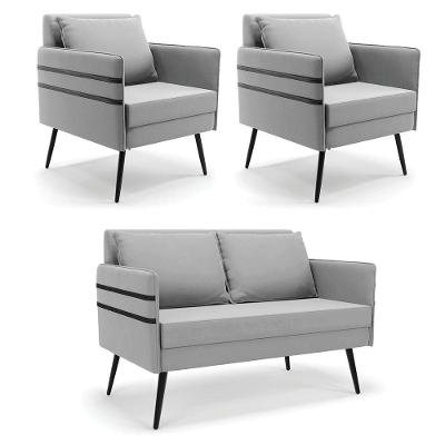 Kit 01 Namoradeira E 02 Poltronas Suede Cinza