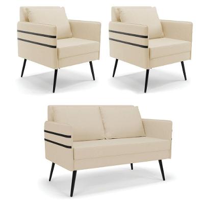 Kit 01 Namoradeira E 02 Poltronas Linho A19 Bege