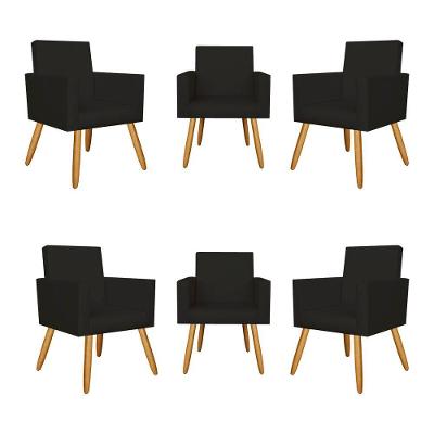 Kit 6 Poltronas Recepção Courino Preto