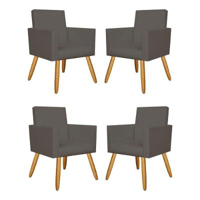 Kit 04 Poltronas Nina Decorativa Para Recepção Courino Cinza
