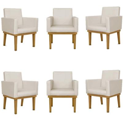Kit 6 Poltronas Escritório Recepção Sala Courino bege