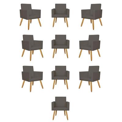 Kit 10 Poltronas Decorativa Para Recepção Courino Cinza