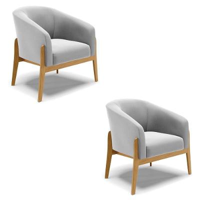 Kit 02 Poltronas Stella Suede Base Madeira Castanho - D'rossi Cor Cinza