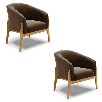 Kit 02 Poltronas Stella Suede Base Madeira Castanho - D'rossi Cor Marrom