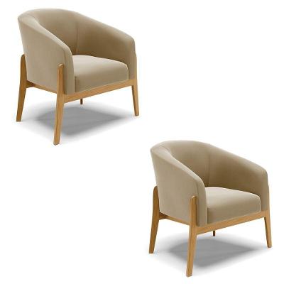 Kit 02 Poltronas Stella Suede Base Madeira Castanho - D'rossi Cor Marrom Rato
