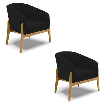 Kit 02 Poltronas Stella Linho Base Madeira Castanho - D'rossi Cor A79 Preto