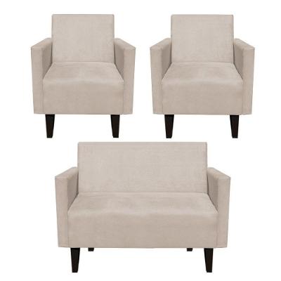 Kit Namoradeira e 2 Poltronas Jade Suede Bege D'Rossi