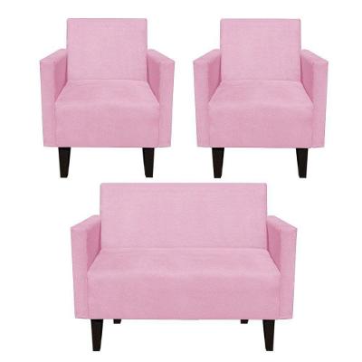 Kit Namoradeira e 2 Poltronas Jade Suede Rosa Bebê D'Rossi