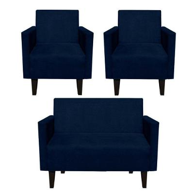 Kit Namoradeira e 2 Poltrona Jade Suede Azul Marinho D'Rossi