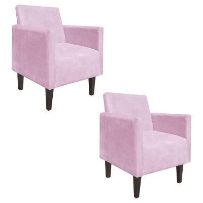 Kit 02 Poltronas Jade Suede Rosa Bebê Pés Chanfrado D´rossi