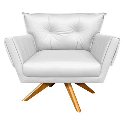 Poltrona Giratória Anitta Corino Branco Base de Madeira