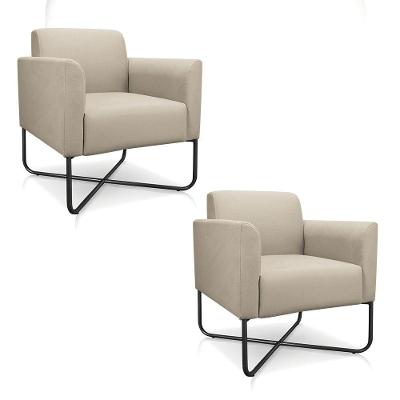 Kit 02 Poltronas Marisa Suede Bege Base X Industrial Preta